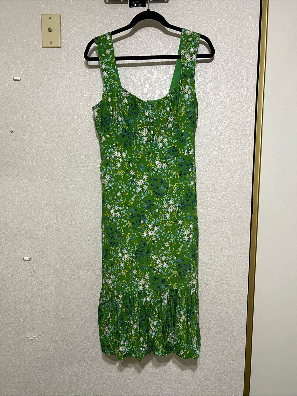 Kensie Green Floral Midi Dress with Ruffle Hem